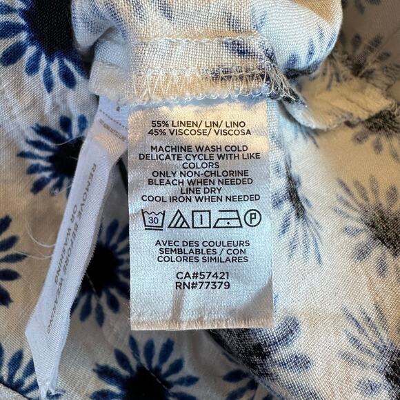 LOFT Women's Linen Blend Flutter Sleeve Shorts Romper White and Navy - Size 2 - Picture 10 of 10